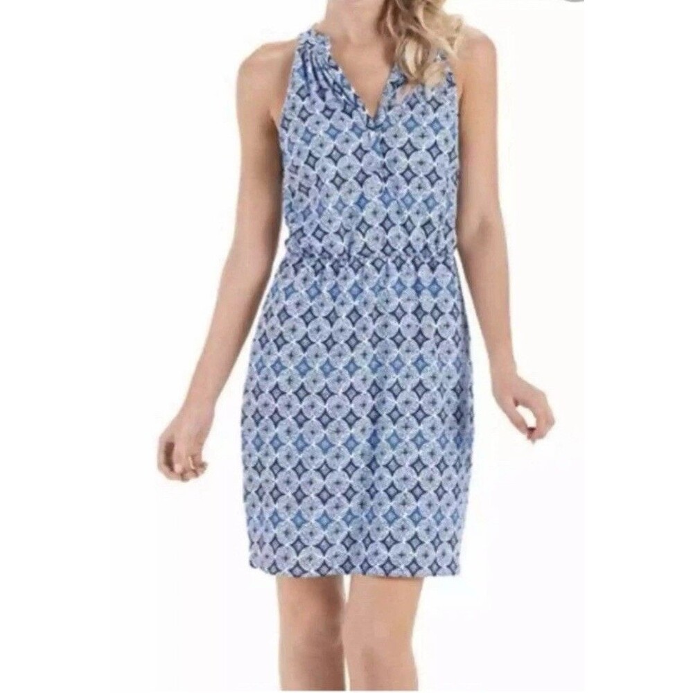 Mud Pie Blue Geometric Teagan Racerback Dress Elastic Waist Size Large